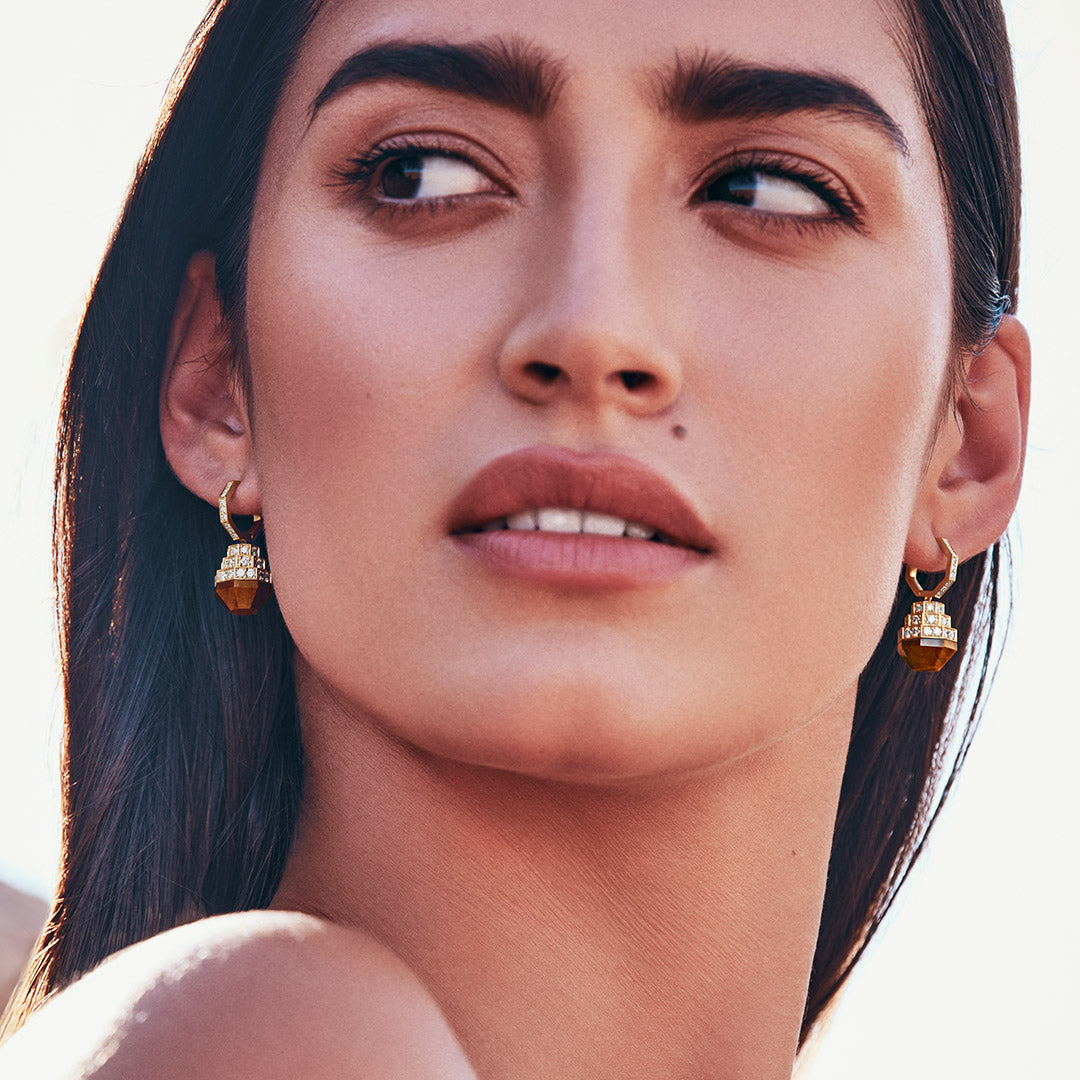 Azm Yellow Gold Tiger Eye Earring - Samra Jewellery - Diamond Jewellery - AZM