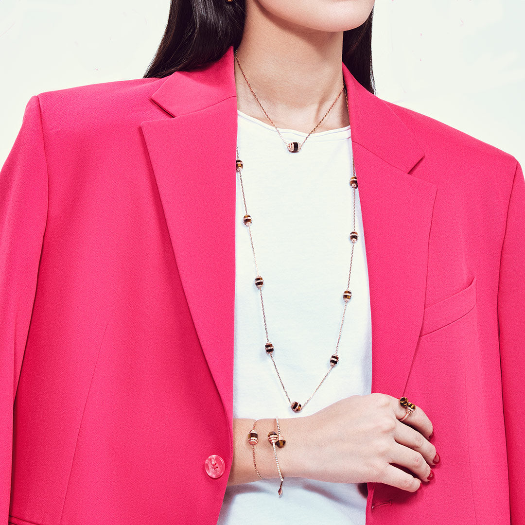 Azm Yellow Gold Tiger Eye Small Sautoir Necklace - Samra Jewellery - Diamond Jewellery - AZM