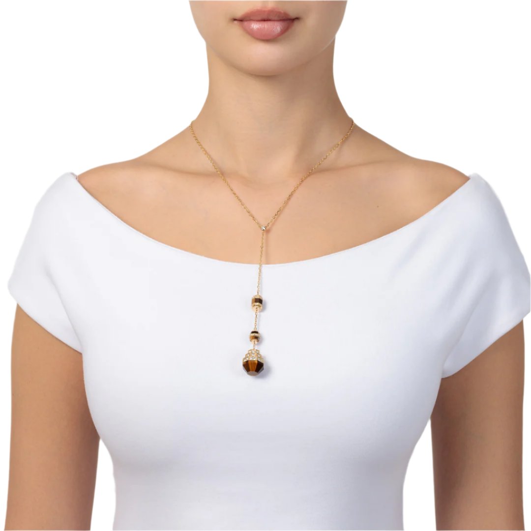 Azm Yellow Gold Tiger Eye Large Necklace - Samra Jewellery - Diamond Jewellery - AZM