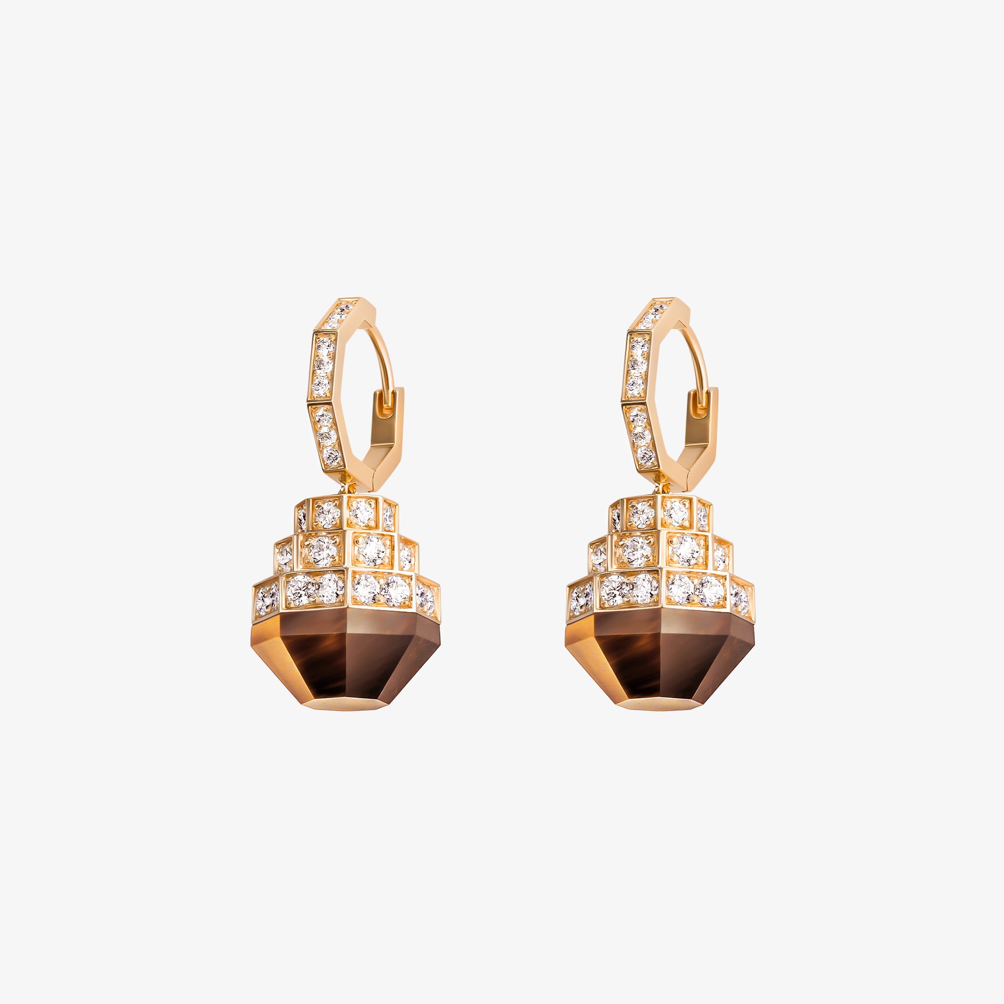 Azm Yellow Gold Tiger Eye Earring - EARRING WOMAN by Samra Jewellery
