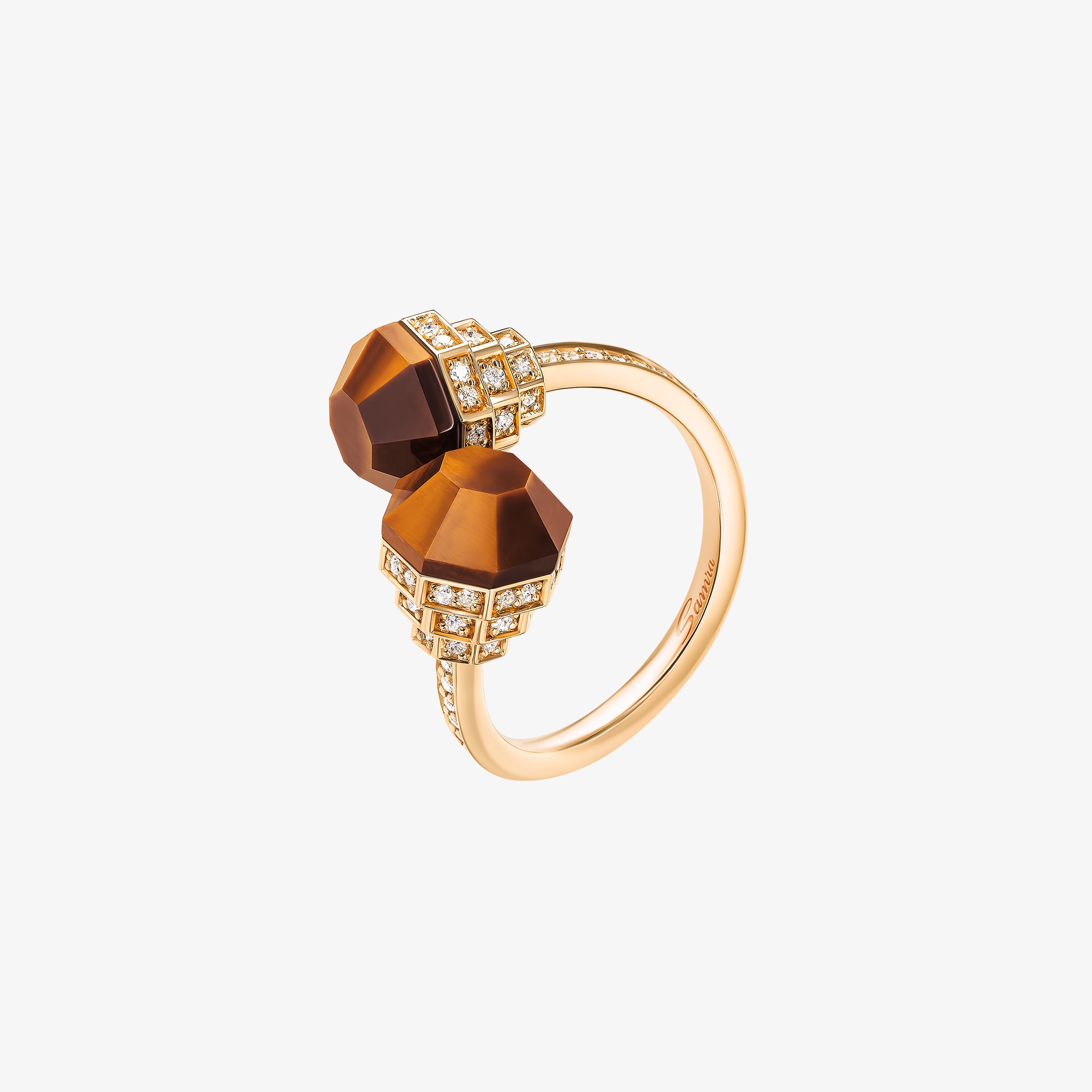 Azm Yellow Gold Tiger Eye Ring - RING WOMAN by Samra Jewellery