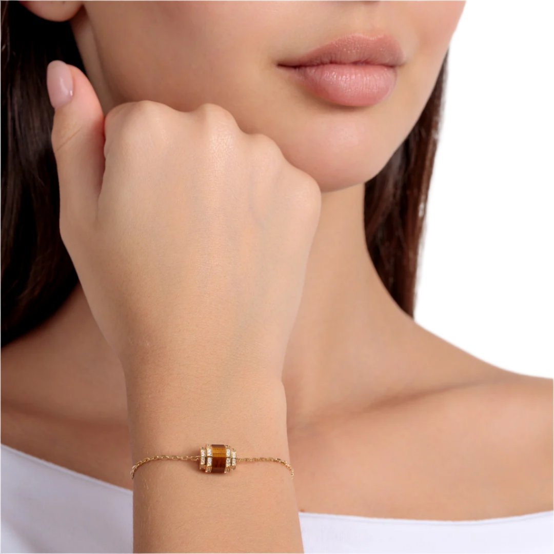 Azm Yellow Gold Tiger Eye Bracelet - Samra Jewellery - Diamond Jewellery - AZM