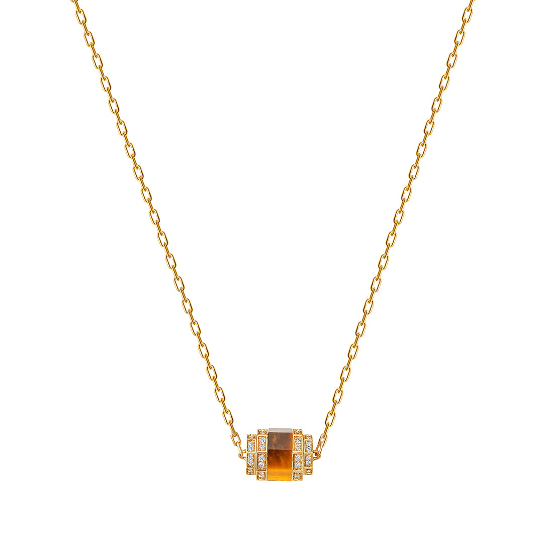 Azm Yellow Gold Tiger Eye Single Necklace - Samra Jewellery - Diamond Jewellery - AZM