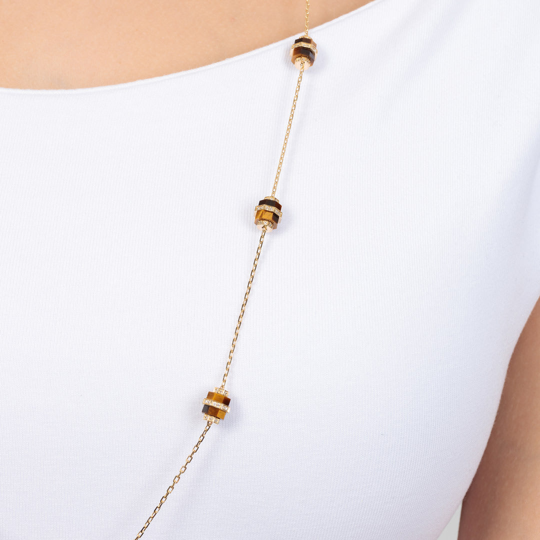 Azm Yellow Gold Tiger Eye Small Sautoire Necklace - Samra Jewellery - Diamond Jewellery - AZM