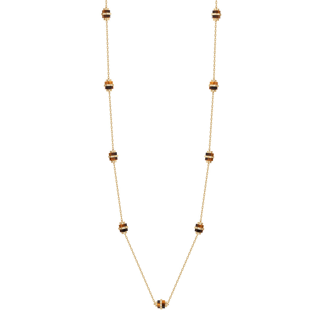 Azm Yellow Gold Tiger Eye Small Sautoire Necklace - Samra Jewellery - Diamond Jewellery - AZM