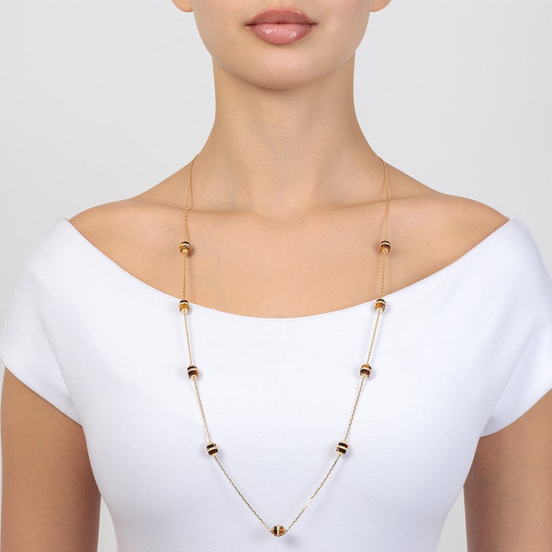 Azm Yellow Gold Tiger Eye Small Sautoire Necklace - Samra Jewellery - Diamond Jewellery - AZM
