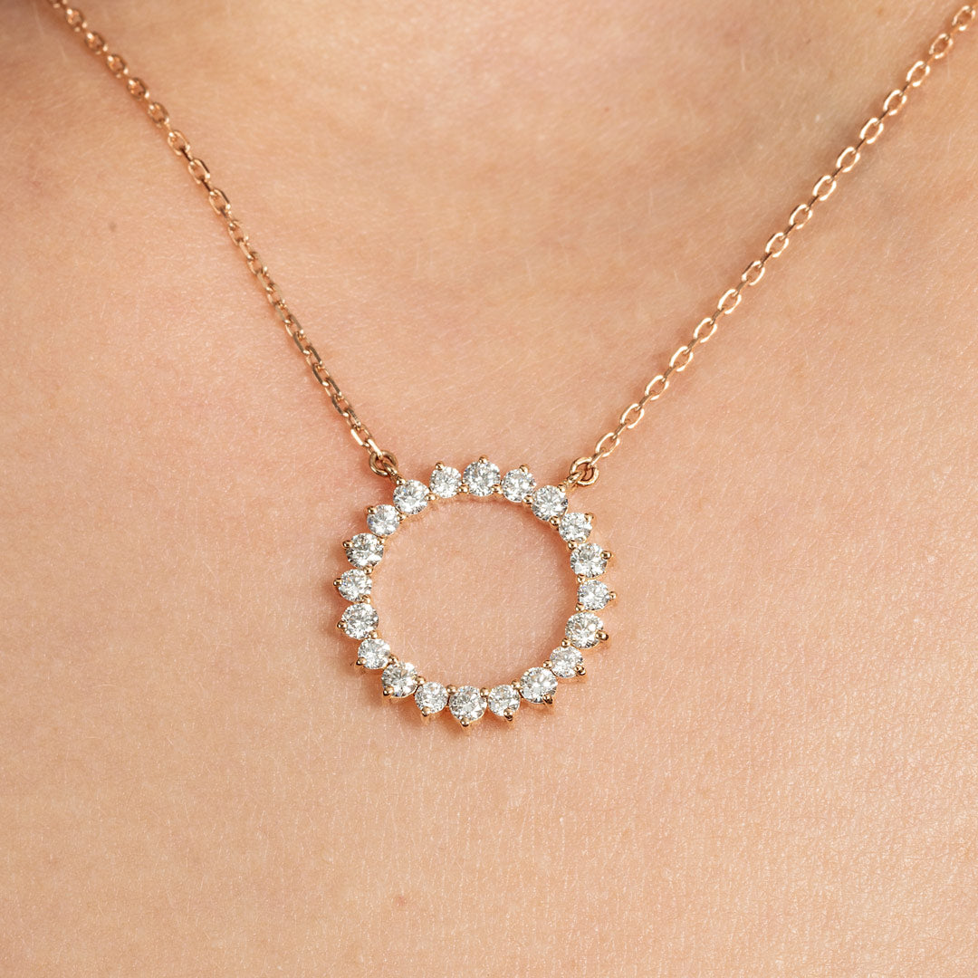 Barq Circle Rose Gold Diamond Necklace - Samra Jewellery - Diamond Jewellery - BARQ