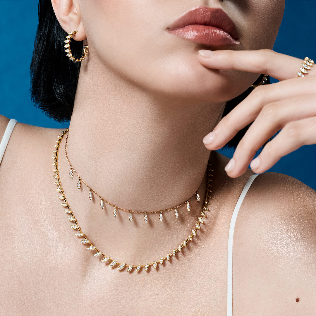 Barq Marquise Yellow Gold Diamond Dangling Necklace - Samra Jewellery - Diamond Jewellery - BARQ