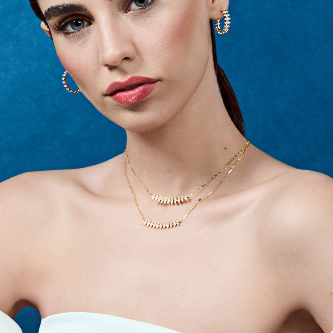 Barq Marquise Yellow Gold Diamond Large Necklace - Samra Jewellery - Diamond Jewellery - BARQ