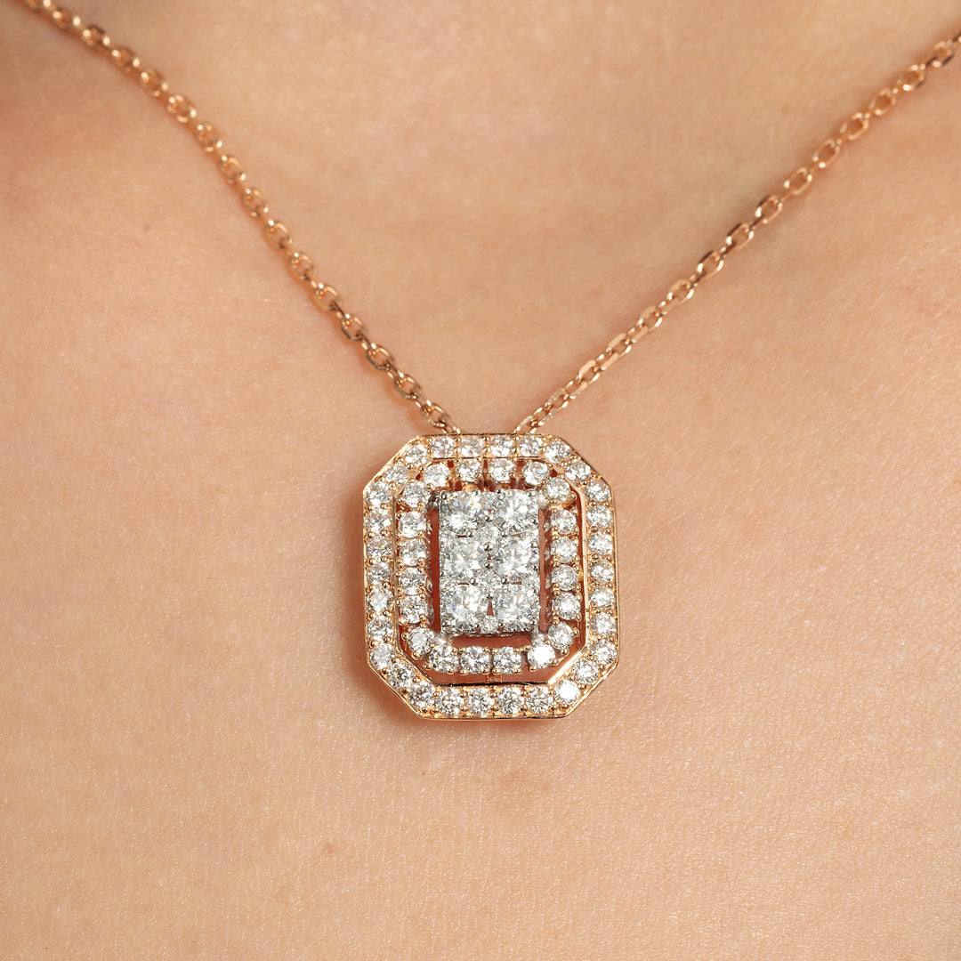 Barq Octagon Rose White Gold Diamond Necklace
