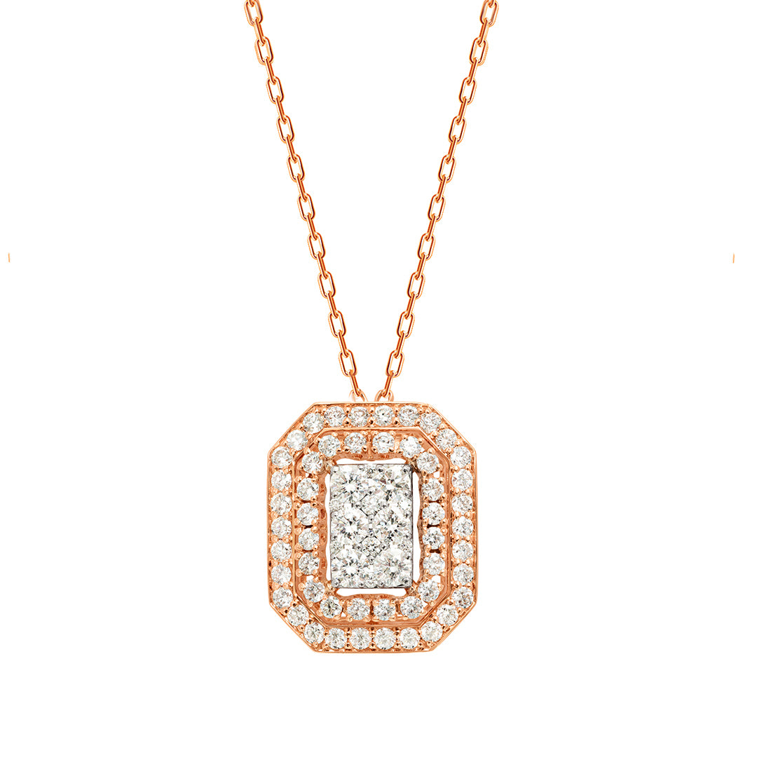 Barq Octagon Rose White Gold Diamond Necklace