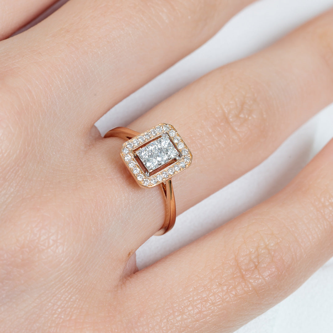 Barq Square Rose White Gold Diamond Ring - Samra Jewellery - Diamond Jewellery - BARQ