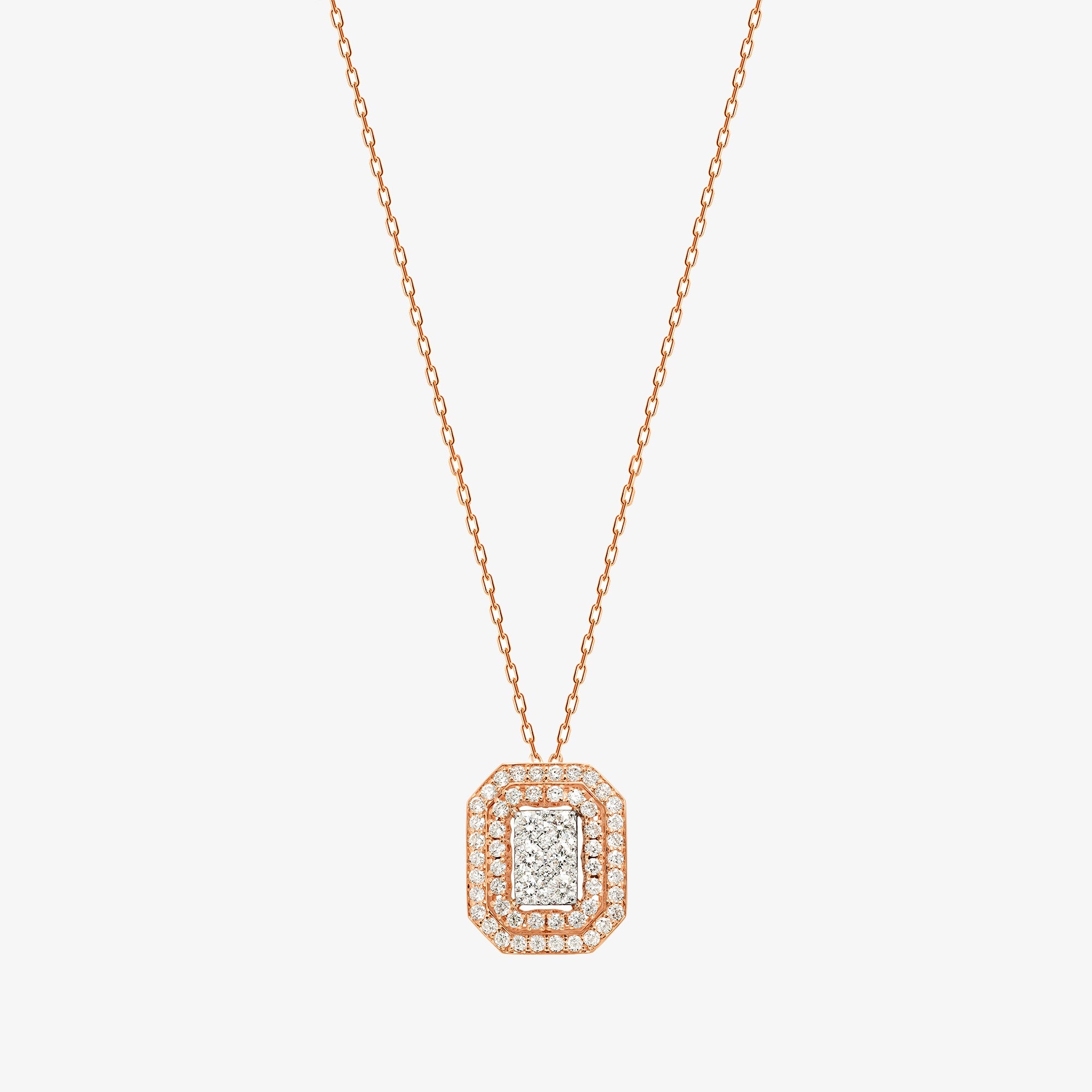 Barq Octagon Rose White Gold Diamond Necklace
