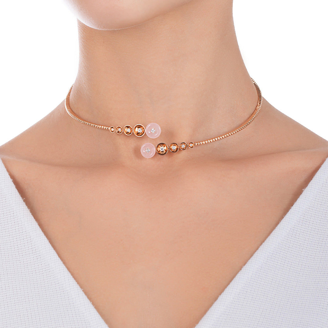 Bint Al Matar Rose Gold Pink Mother of Pearl Choker Necklace - Samra Jewellery - Diamond Jewellery - BINT AL MATAR
