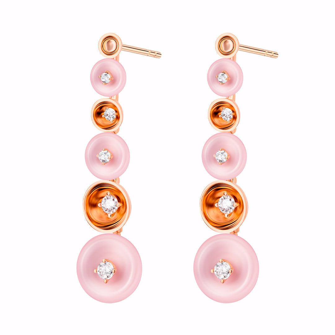 Bint Al Matar Rose Gold Pink Mother of Pearl Dangling Earring - Samra Jewellery - Diamond Jewellery - BINT AL MATAR