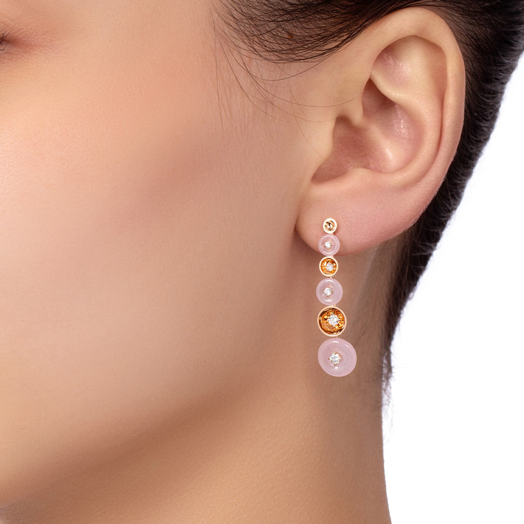 Bint Al Matar Rose Gold Pink Mother of Pearl Dangling Earring - Samra Jewellery - Diamond Jewellery - BINT AL MATAR