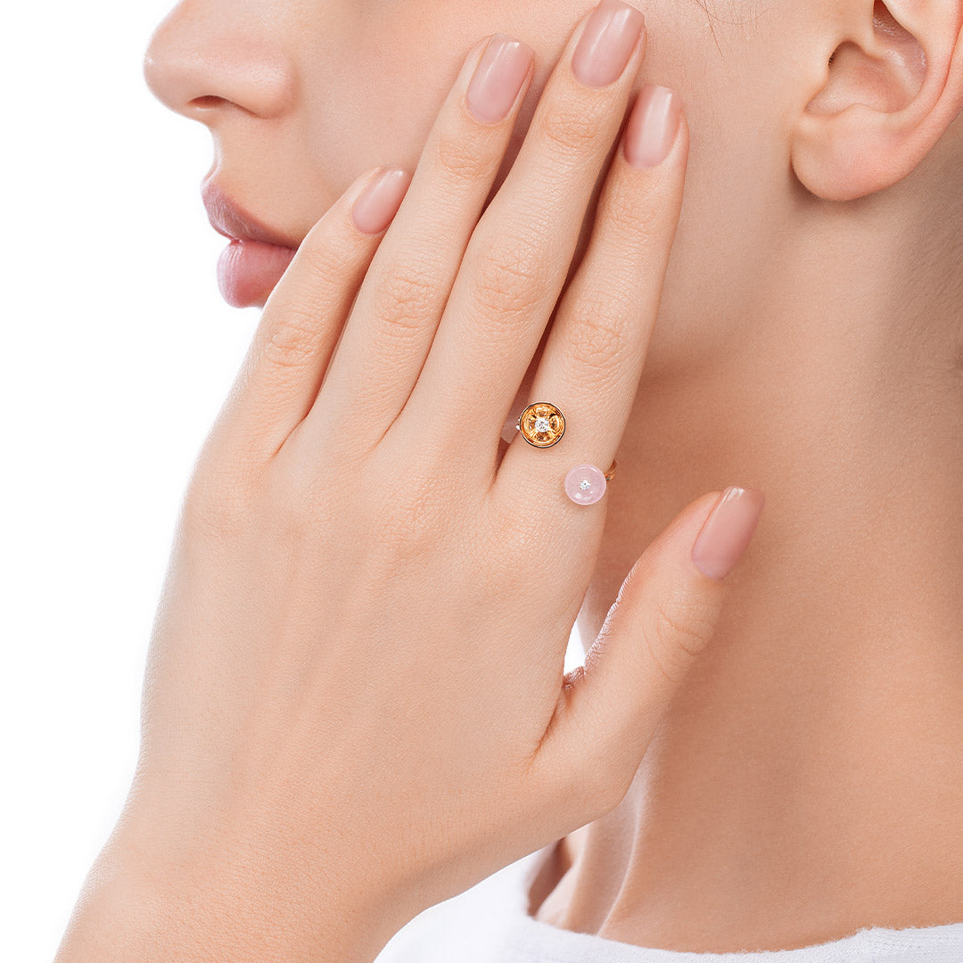 Bint Al Matar Rose Gold Pink Mother of Pearl Ring - Samra Jewellery - Diamond Jewellery - BINT AL MATAR