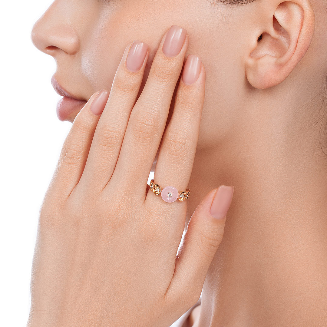 Bint Al Matar Rose Gold Pink Mother of Pearl Ring - Samra Jewellery - Diamond Jewellery - BINT AL MATAR