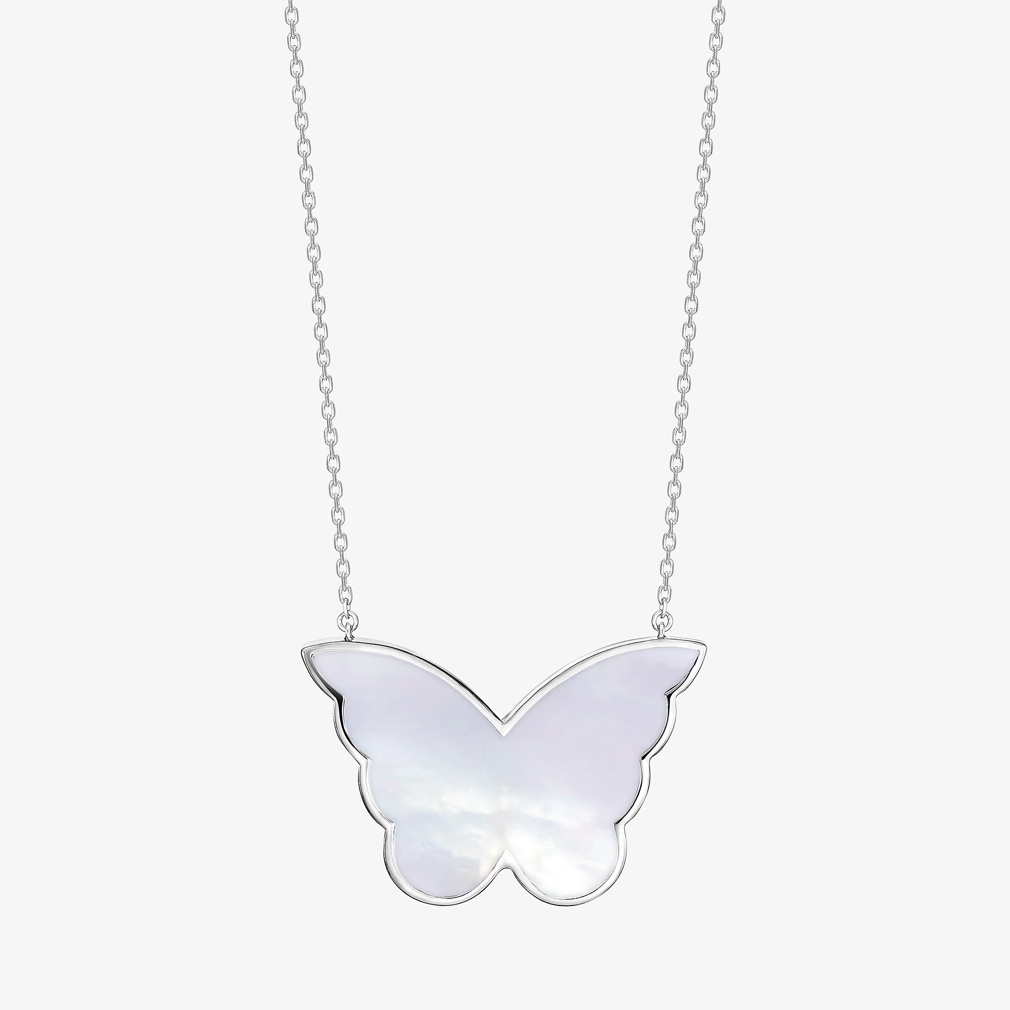 Classic Butterfly White Gold Diamond Reversible Large Necklace