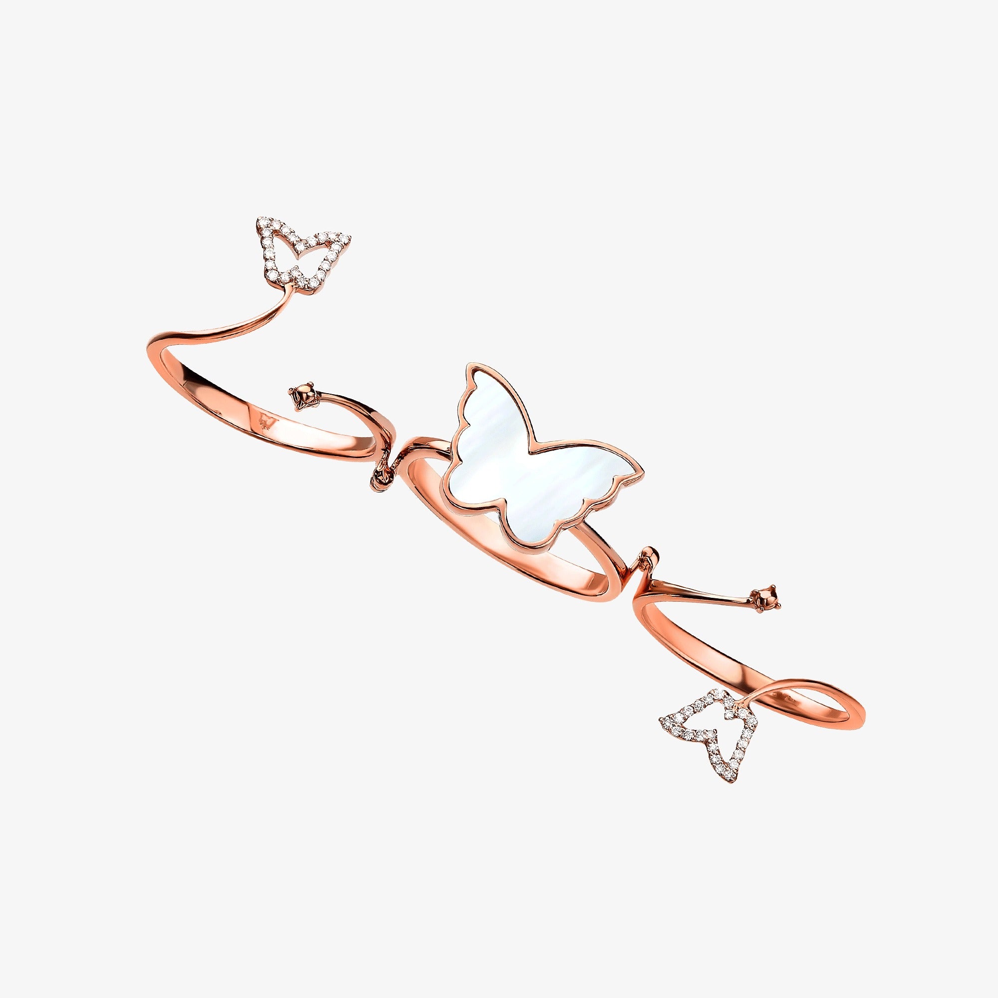 خاتم قابل للإطالة كلاسيكي بتصميم فراشة من الذهب الزهري وعرق اللؤلؤ