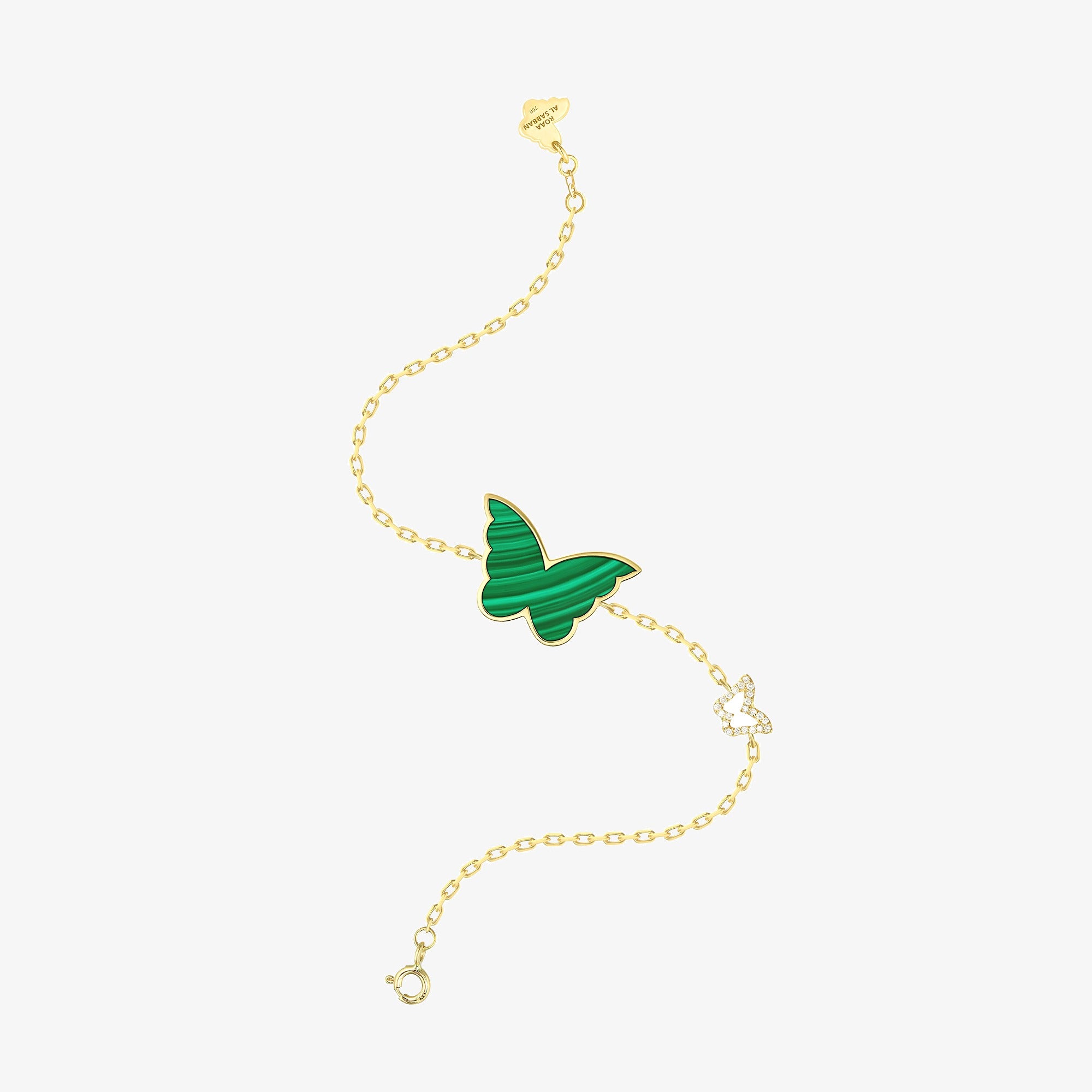 Classic Butterfly Yellow Gold Malachite Single Bracelet