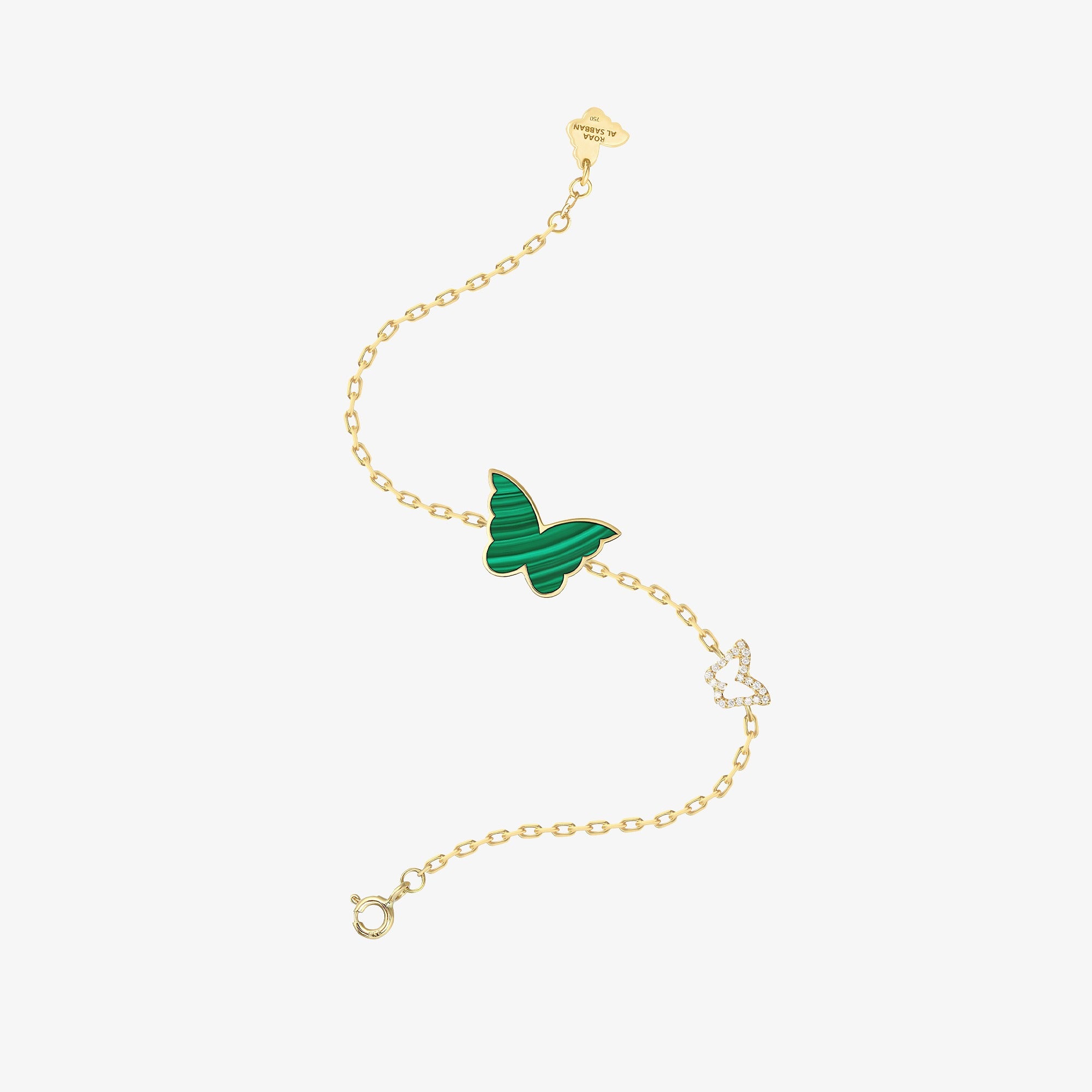 Classic Butterfly Yellow Gold Malachite Kids Single Bracelet