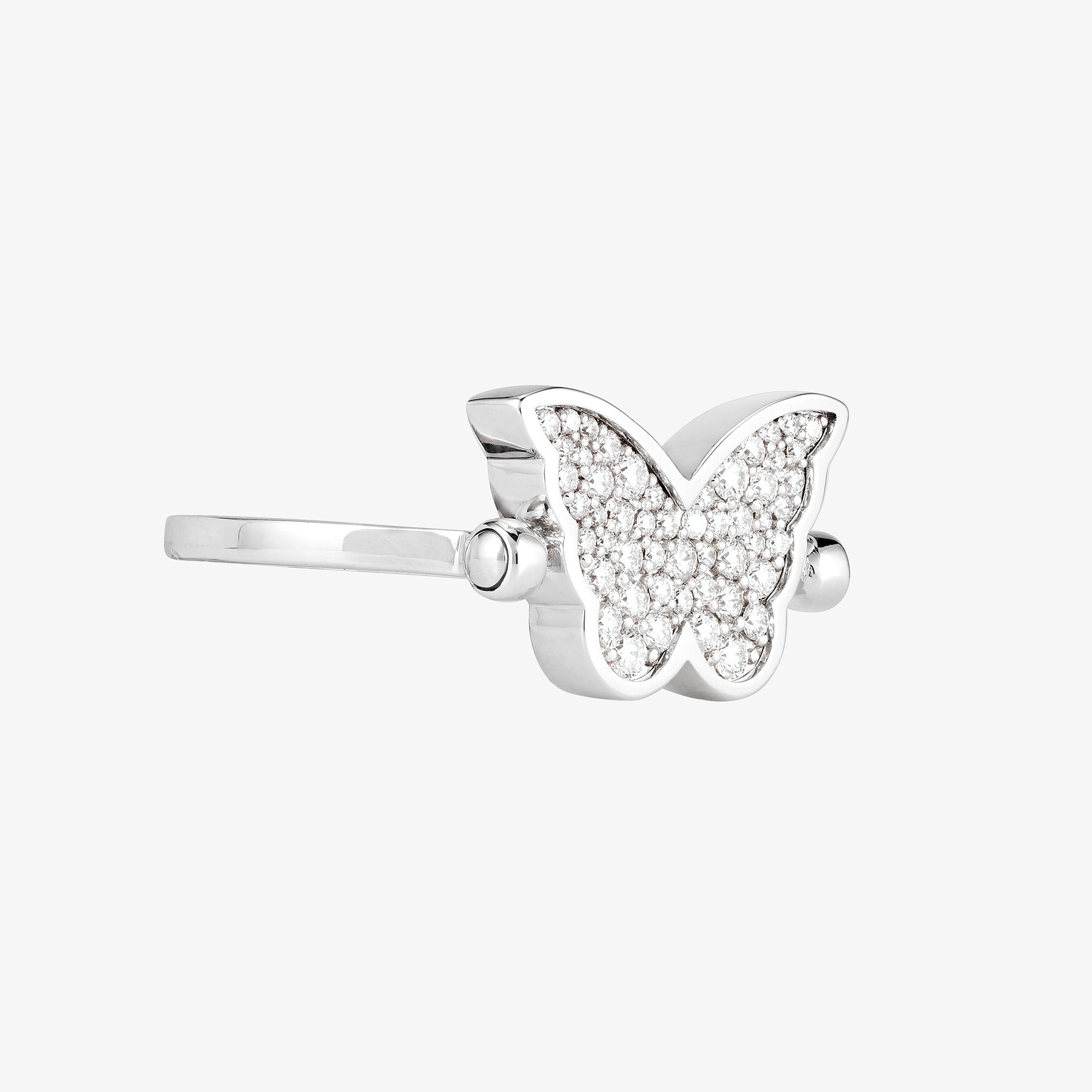 Classic Butterfly White Gold Diamond Reversible Small Ring