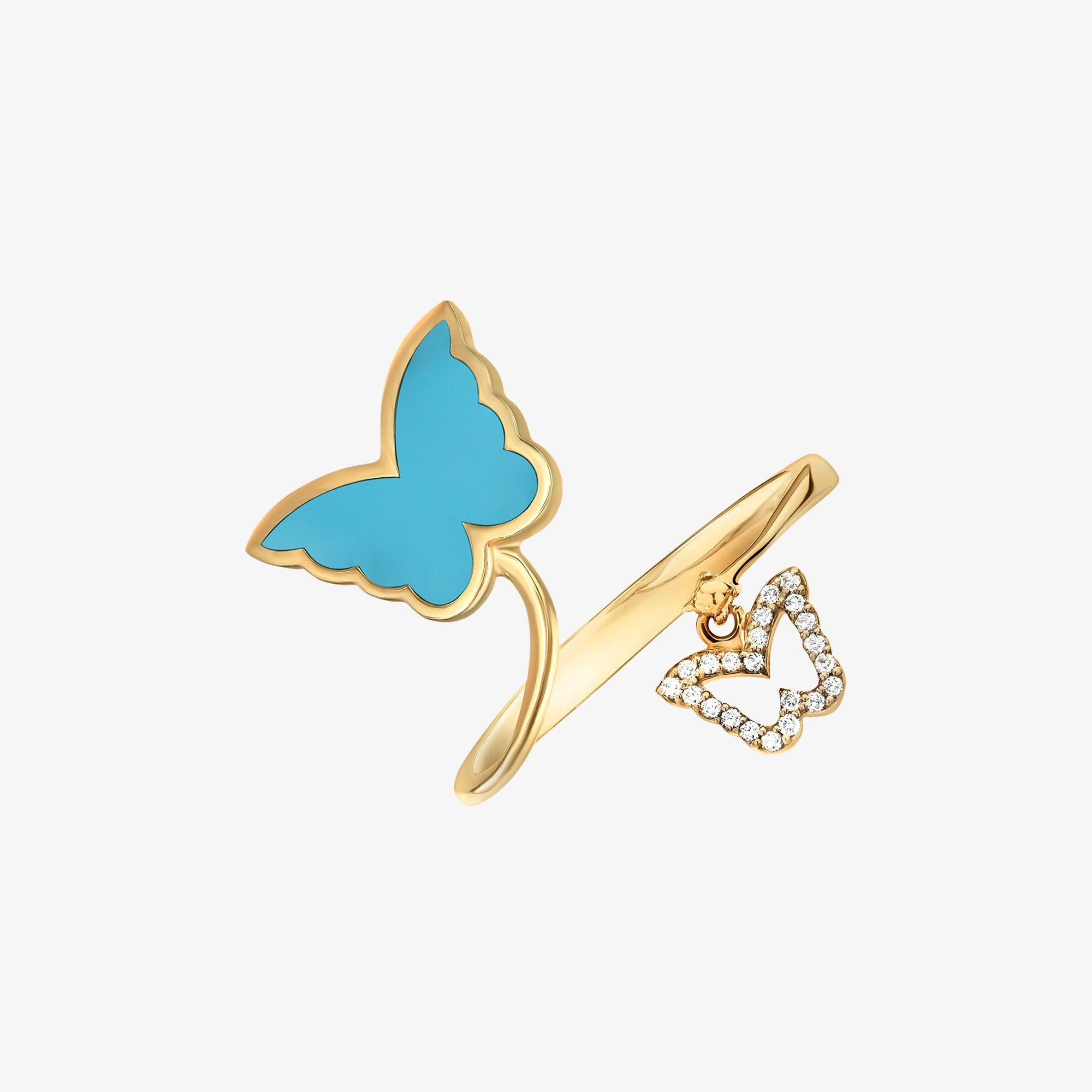 Classic Butterfly Yellow Gold Turquoise Kids Ring