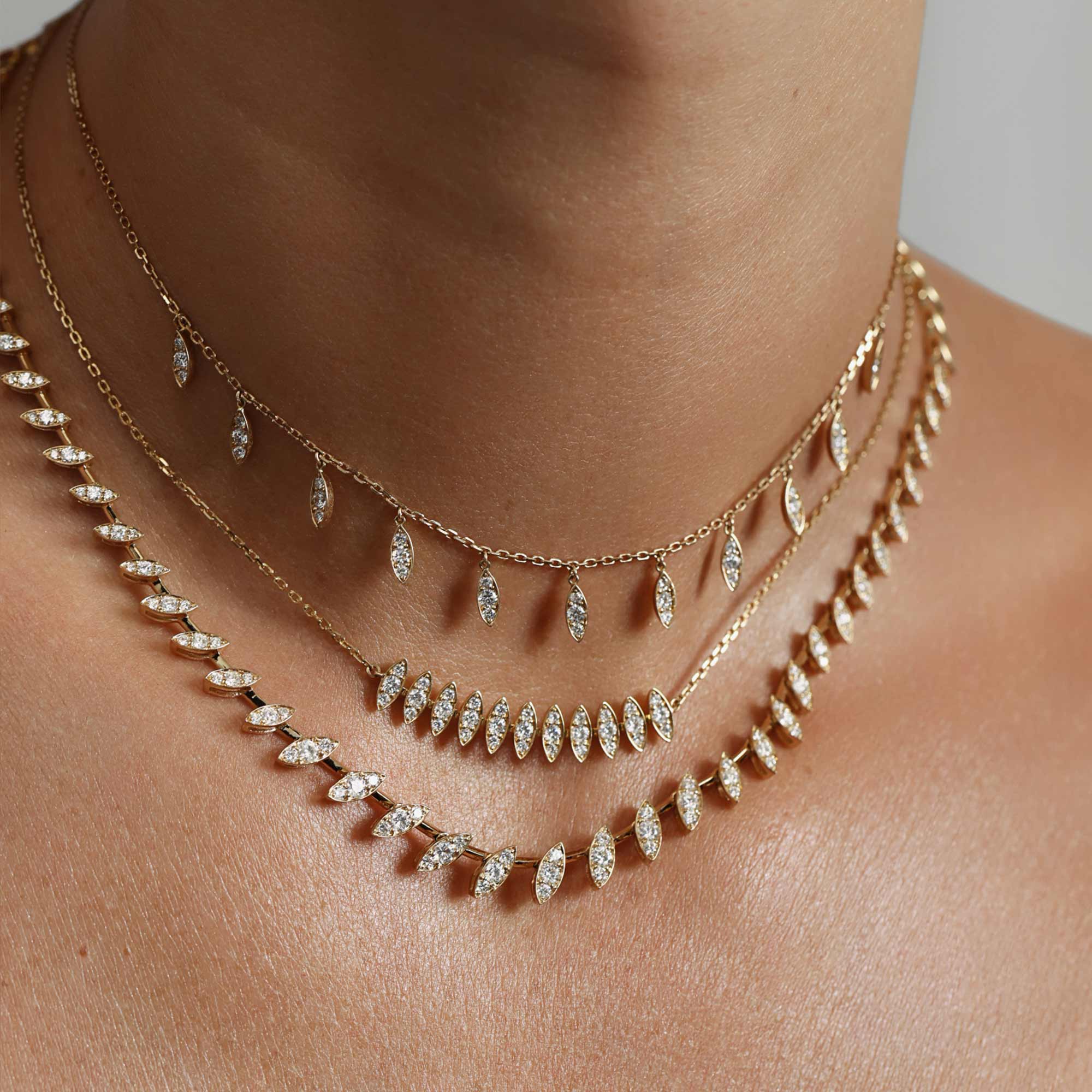 Barq Marquise Yellow Gold Diamond Dangling Necklace