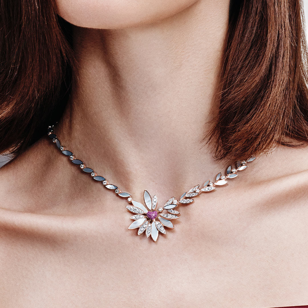 Love Me, Love Me Not Rose Gold Pink Sapphire Necklace - Samra Jewellery - Diamond Jewellery - LOVE ME LOVE ME NOT