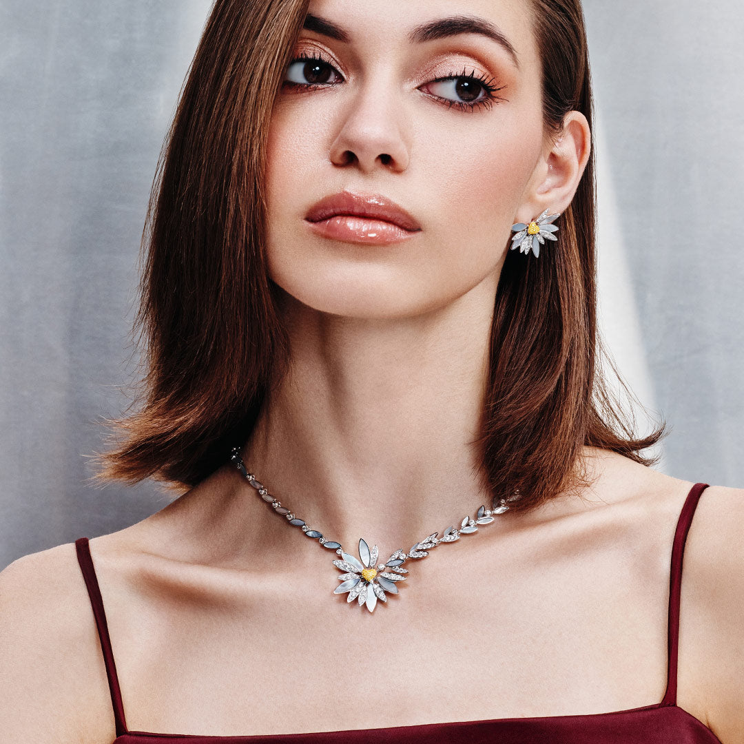 Love Me, Love Me Not White Gold Yellow Sapphire Necklace - Samra Jewellery - Diamond Jewellery - LOVE ME LOVE ME NOT