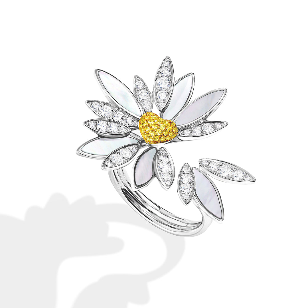 Love Me, Love Me Not White Gold Yellow Sapphire Ring