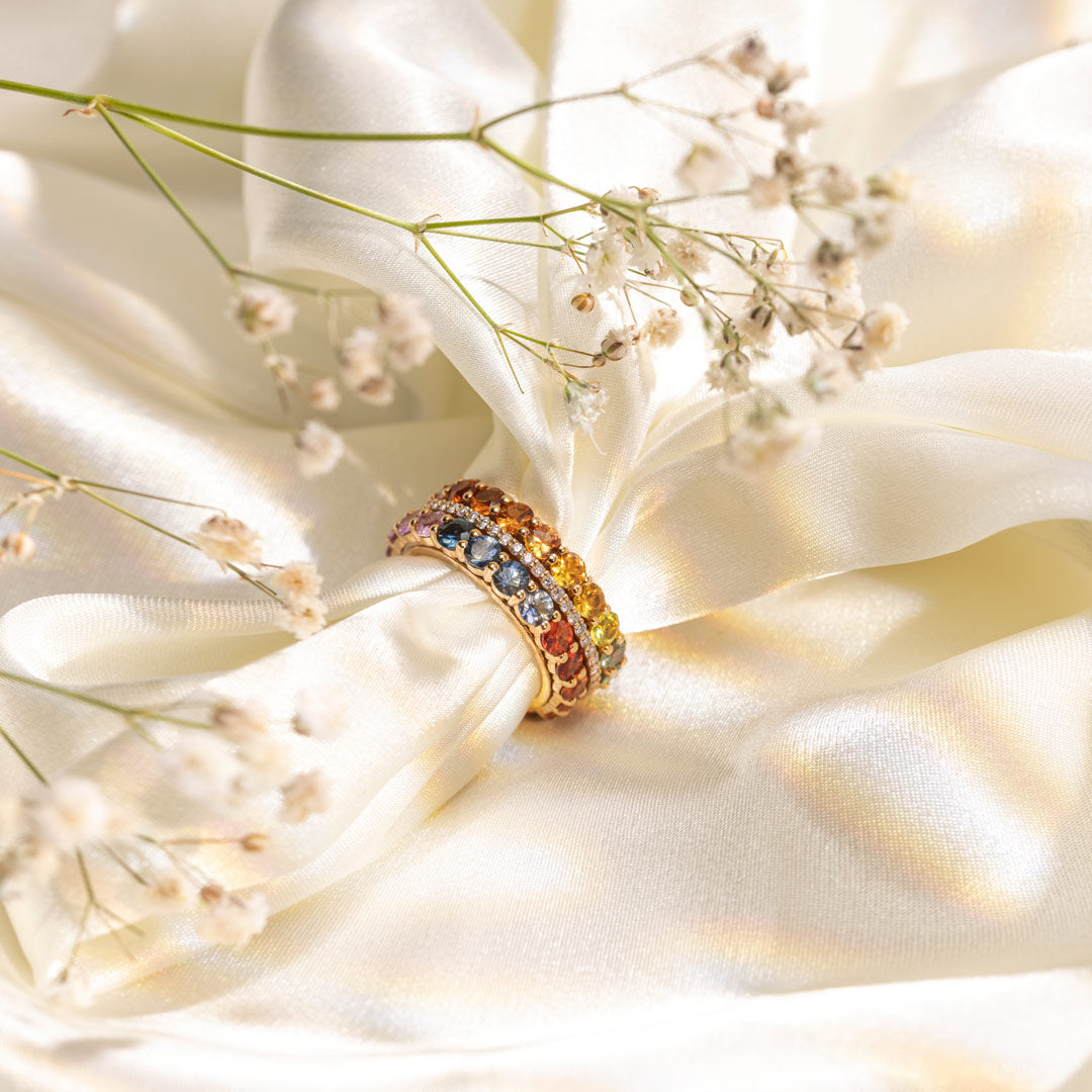 Noor Rose Gold Colored Sapphire Rotating Ring - Samra Jewellery - Diamond Jewellery - NOOR