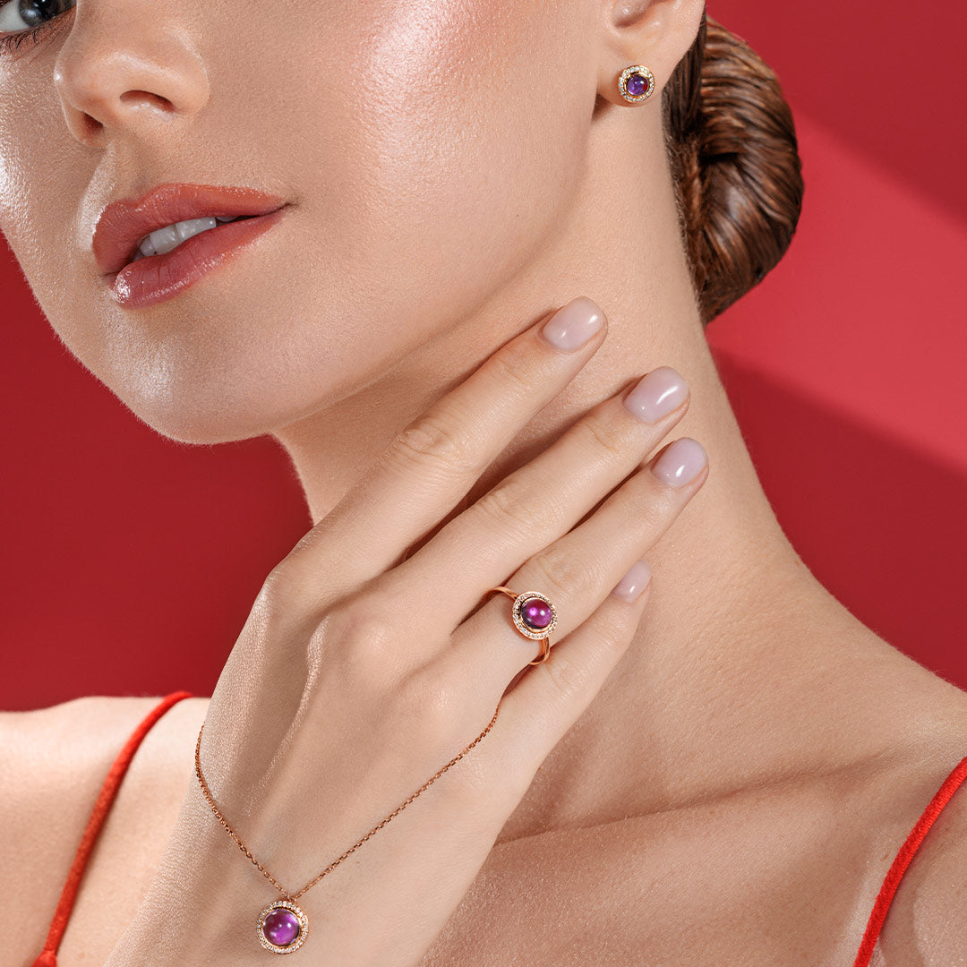 Noor Rose Gold Diamond Amethyst Earring - Samra Jewellery - Diamond Jewellery - NOOR
