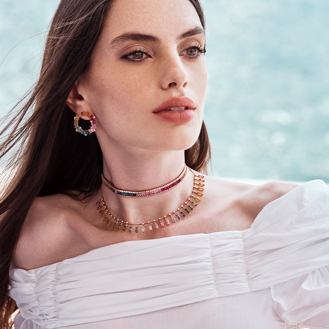 Noor Rose Gold Baguette Sapphire Choker - Samra Jewellery - Diamond Jewellery - NOOR