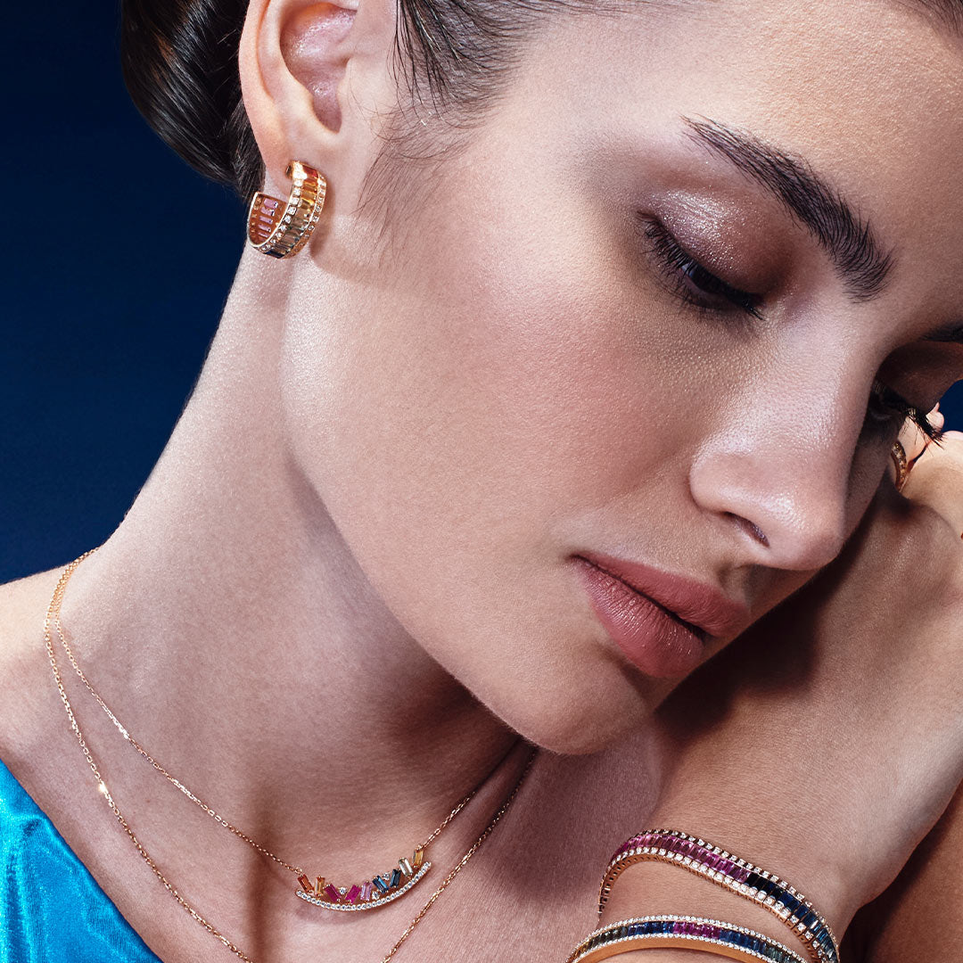 Noor Rose Gold Sapphire Hoop Earring - Samra Jewellery - Diamond Jewellery - NOOR