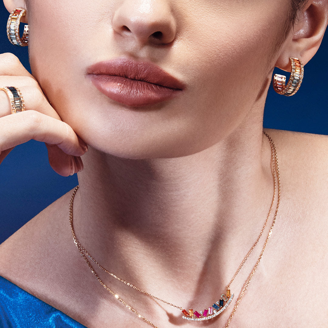 Noor Rose Gold Baguette Sapphires Necklace - Samra Jewellery - Diamond Jewellery - NOOR