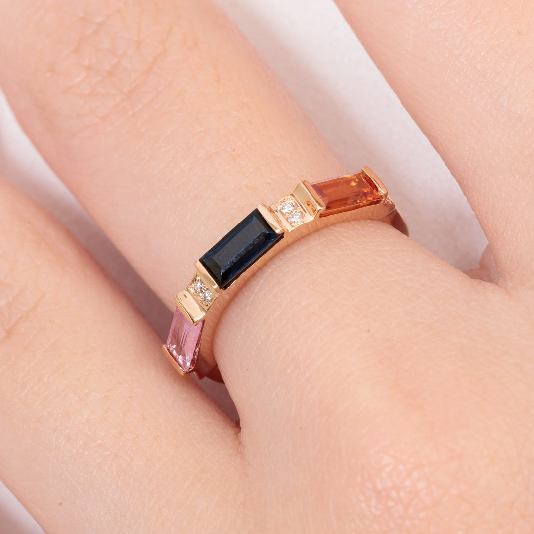 Noor Rose Gold Baguette Sapphire Large Ring - Samra Jewellery - Diamond Jewellery - NOOR