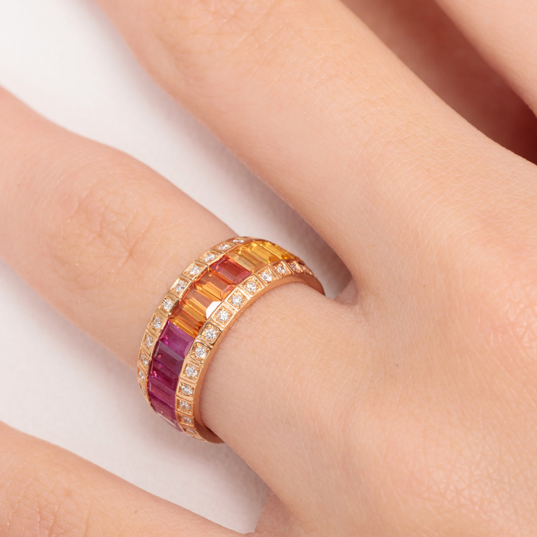 Noor Rose Gold Baguette Sapphire Ring - Samra Jewellery - Diamond Jewellery - NOOR