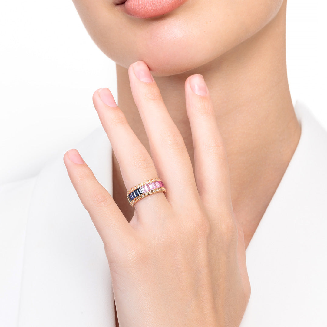 Noor Rose Gold Baguette Sapphire Ring - Samra Jewellery - Diamond Jewellery - NOOR