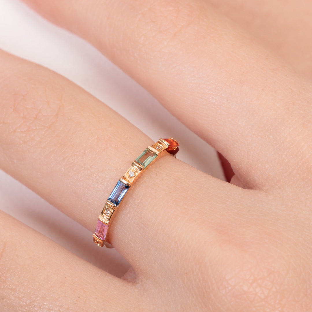 Noor Rose Gold Baguette Sapphire Small Ring - Samra Jewellery - Diamond Jewellery - NOOR