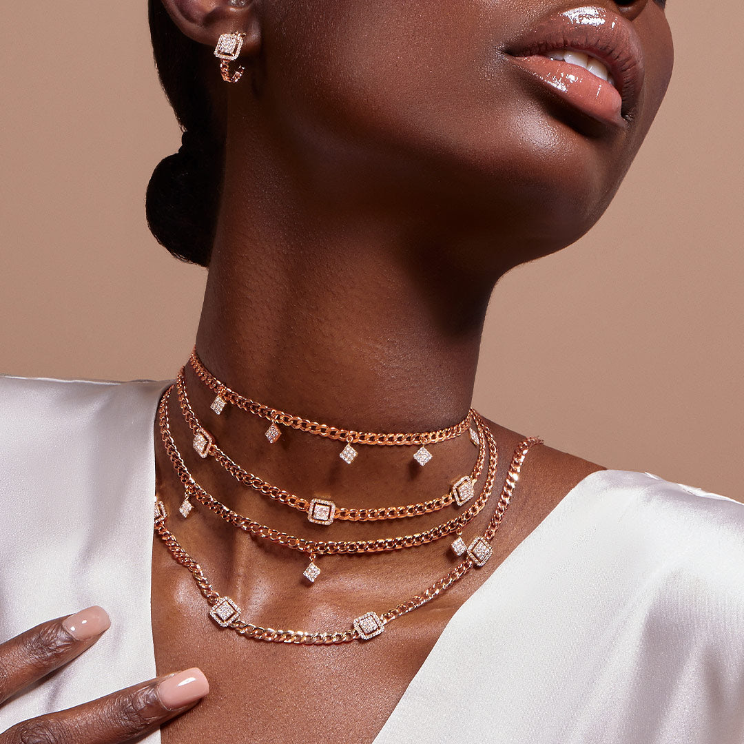 Quwa Dangling Three Square Necklace - Samra Jewellery - Diamond Jewellery - QUWA