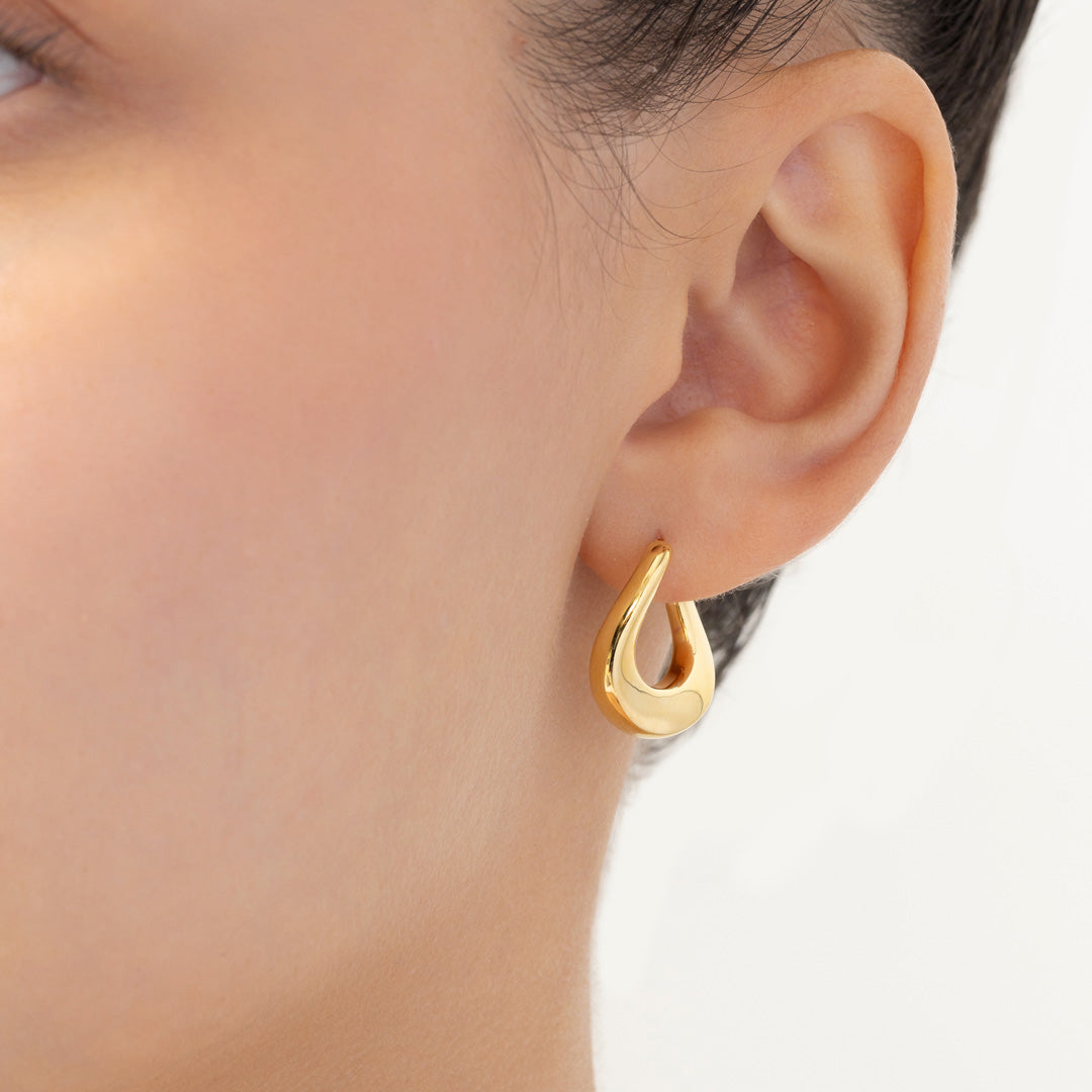 Thahab Yellow Gold Small Wave Hoop Earring - Samra Jewellery - Diamond Jewellery - THAHAB