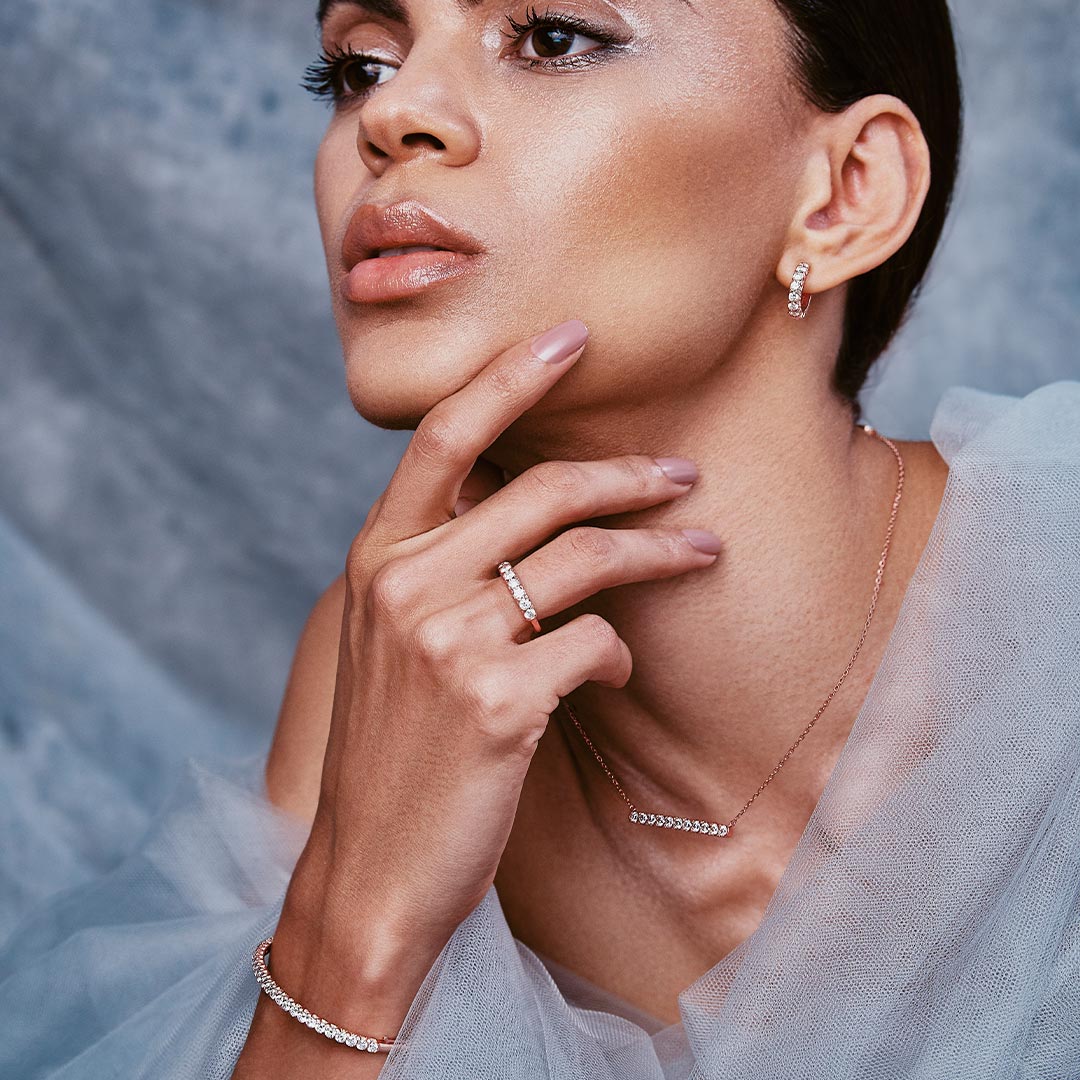 Thalj Rose Gold Diamond Hoop Earring - Samra Jewellery - Diamond Jewellery - THALJ