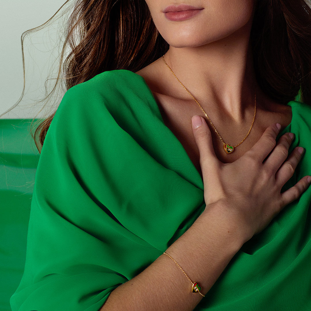 UAE Edition Heart Shape Sliding Diamonds Yellow Gold Bracelet - Samra Jewellery - Diamond Jewellery - SLIDING DIAMONDS