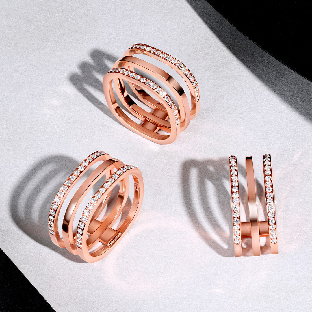 Wid Rose Gold Diamond Triple Ring - Samra Jewellery - Diamond Jewellery - WID