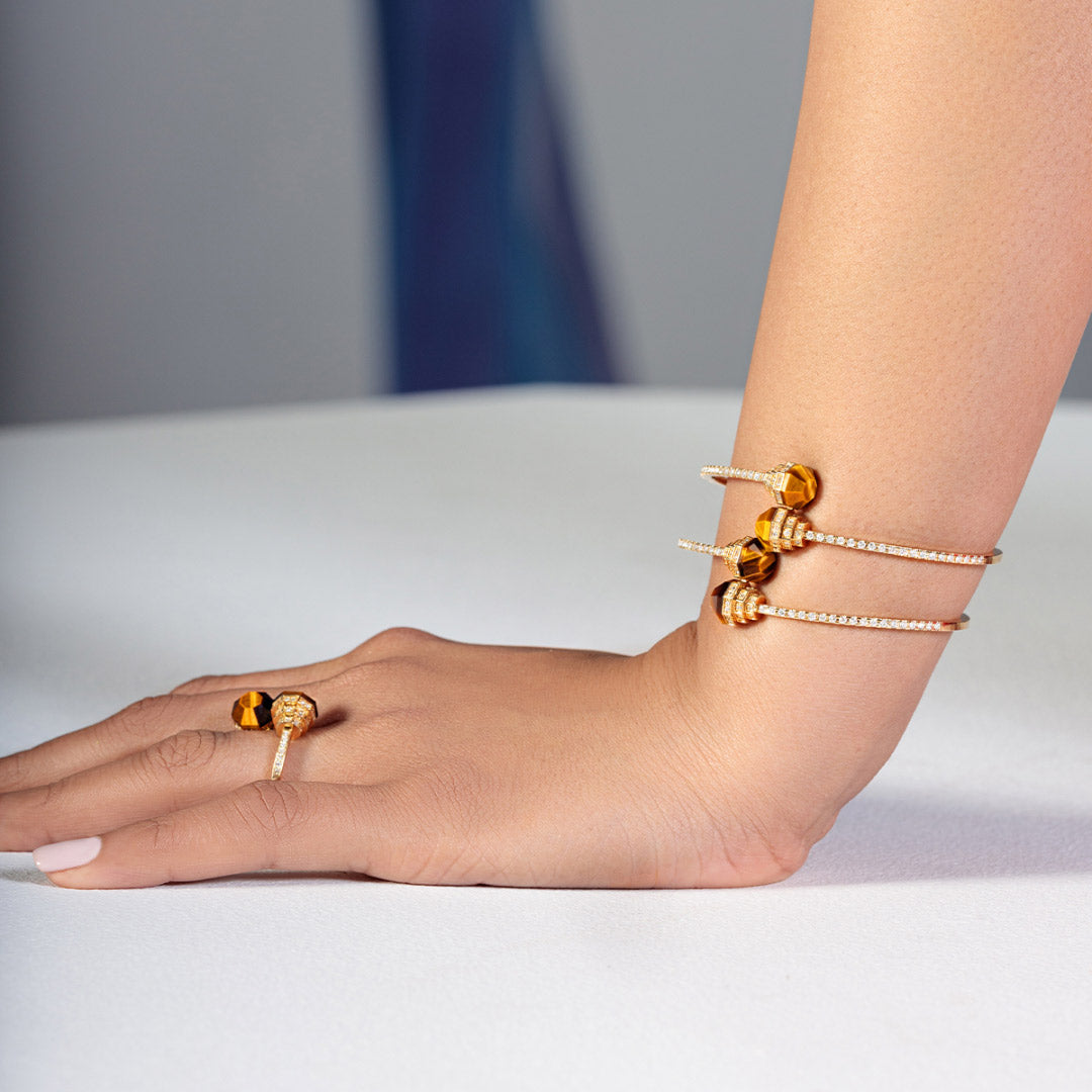 Azm Yellow Gold Tiger Eye Bangle - Samra Jewellery - Diamond Jewellery - AZM