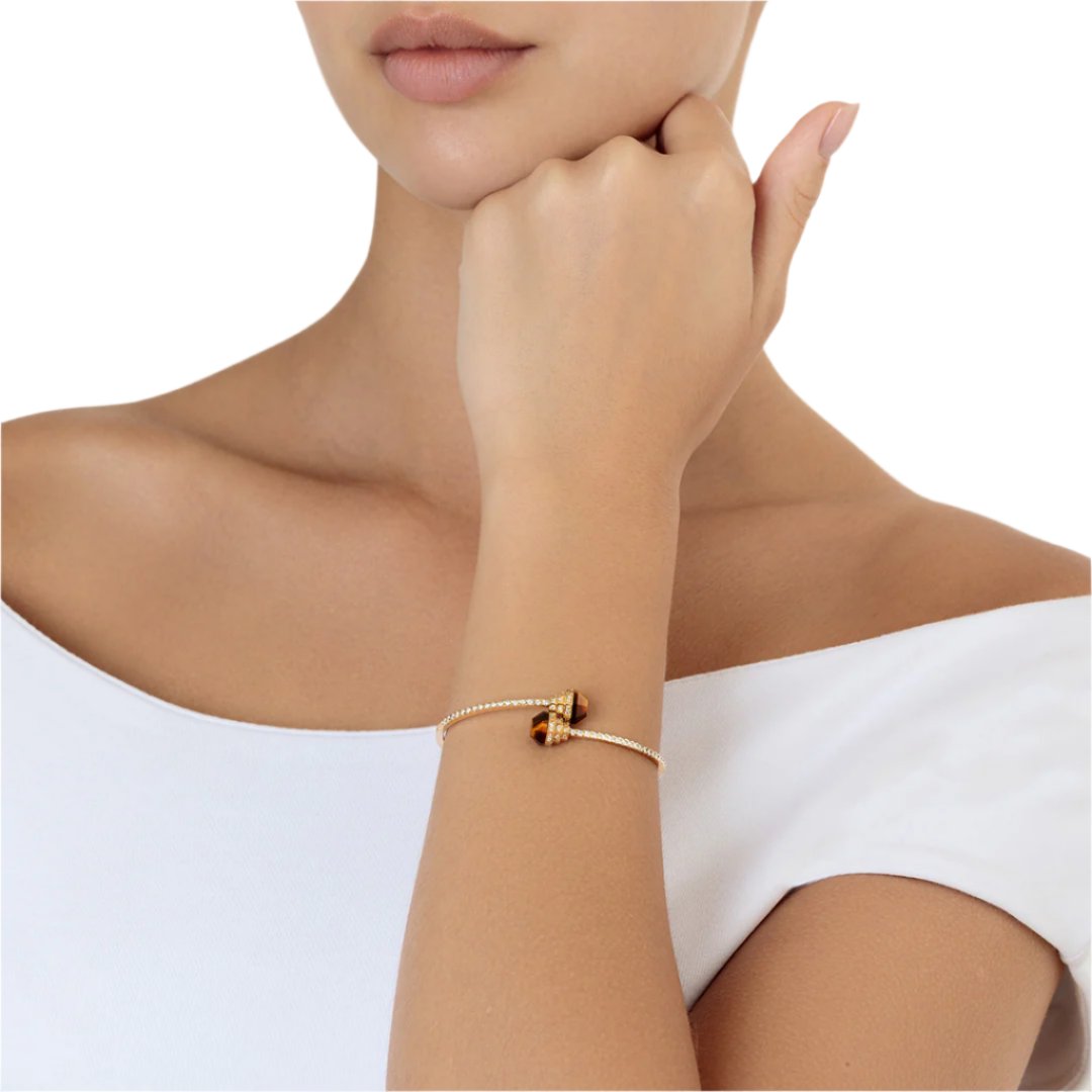 Azm Yellow Gold Tiger Eye Bangle - Samra Jewellery - Diamond Jewellery - AZM
