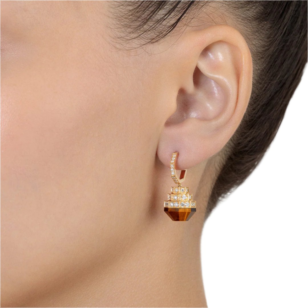 Azm Yellow Gold Tiger Eye Earring - Samra Jewellery - Diamond Jewellery - AZM