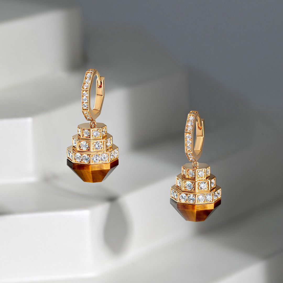 Azm Yellow Gold Tiger Eye Earring - Samra Jewellery - Diamond Jewellery - AZM